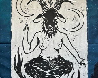 Baphomet Handmade Linocut Print (A4)