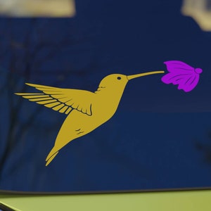 Hummingbird with Flower, Vinyl Decal for Home or Car Window Decoration, DIY Application with Instructions