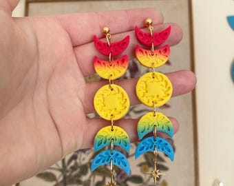 Mirabel in Pan Pride | Handmade Polymer Clay LGBTQ Pride Flag Moon Earrings