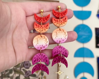 Mirabel in Lesbian Pride | Handmade Polymer Clay LGBTQ Pride Flag Moon Earrings