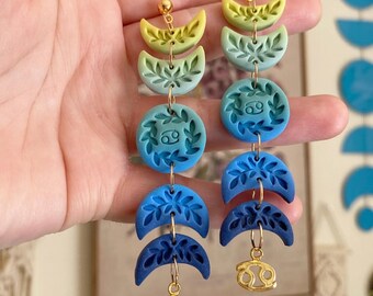 Mirabel in Cancer | Handmade Polymer Clay Zodiac Moon Earrings