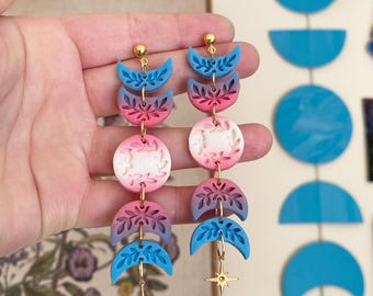 Mirabel in Trans Pride | Handmade Polymer Clay LGBTQ Pride Flag Moon Earrings