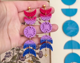 Mirabel in Bi Pride | Handmade Polymer Clay LGBTQ Pride Flag Moon Earrings