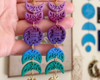 Mirabel in Aquarius | Handmade Polymer Clay Zodiac Moon Earrings