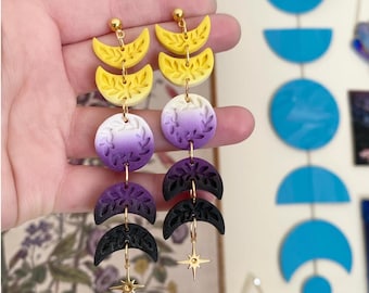 Mirabel in Nonbinary Pride | Handmade Polymer Clay LGBTQ Pride Flag Moon Earrings
