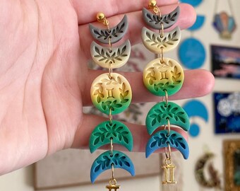 Mirabel in Gemini | Handmade Polymer Clay Zodiac Moon Earrings