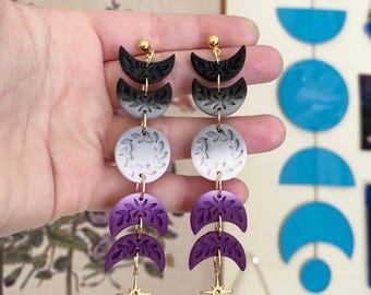Mirabel in Ace Pride | Handmade Polymer Clay LGBTQ Pride Flag Moon Earrings