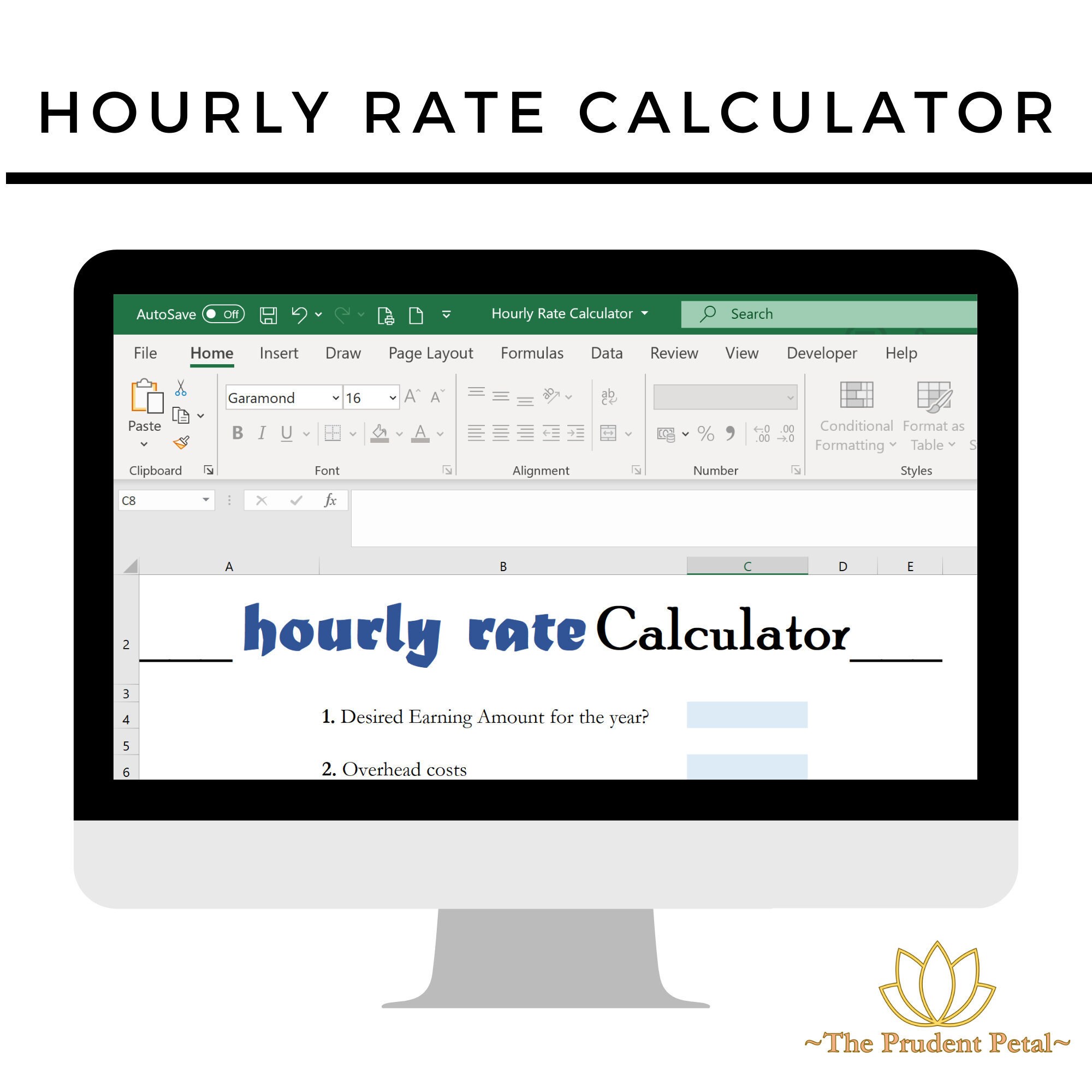 Hourly Rate Calculator Excel spreadsheet Etsy