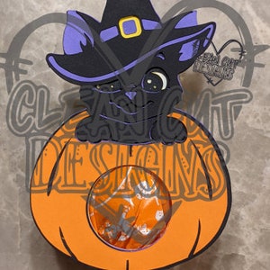 CUT FILE Cute Black Cat in Witch Hat Lollipop Holder! Halloween Candy Holder, Cute Paper Craft Svg, Halloween Party Favor, Halloween Party