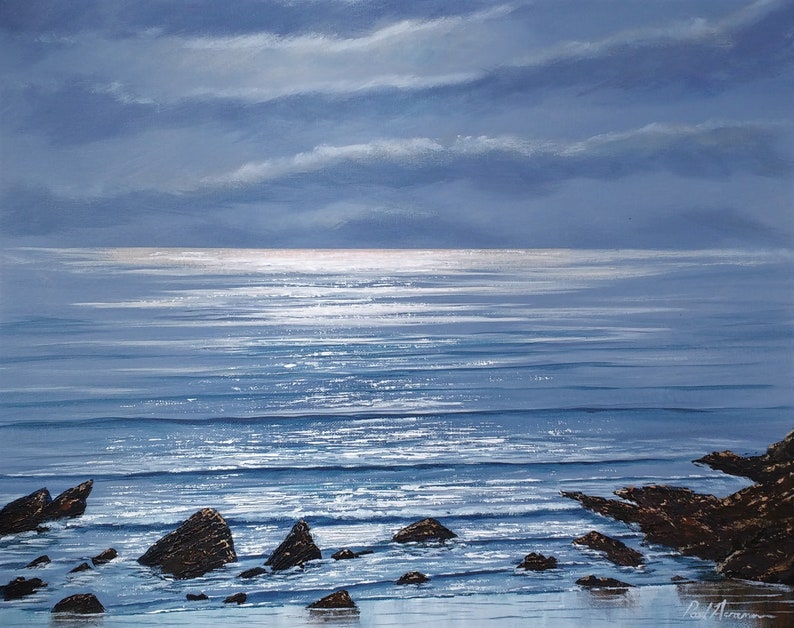 Whitsand Light and Wave Paul Acraman Acrylic Painting image 1