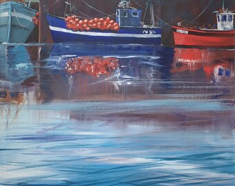 Blue Boat with Floats - Paul Acraman Acrylic Painting