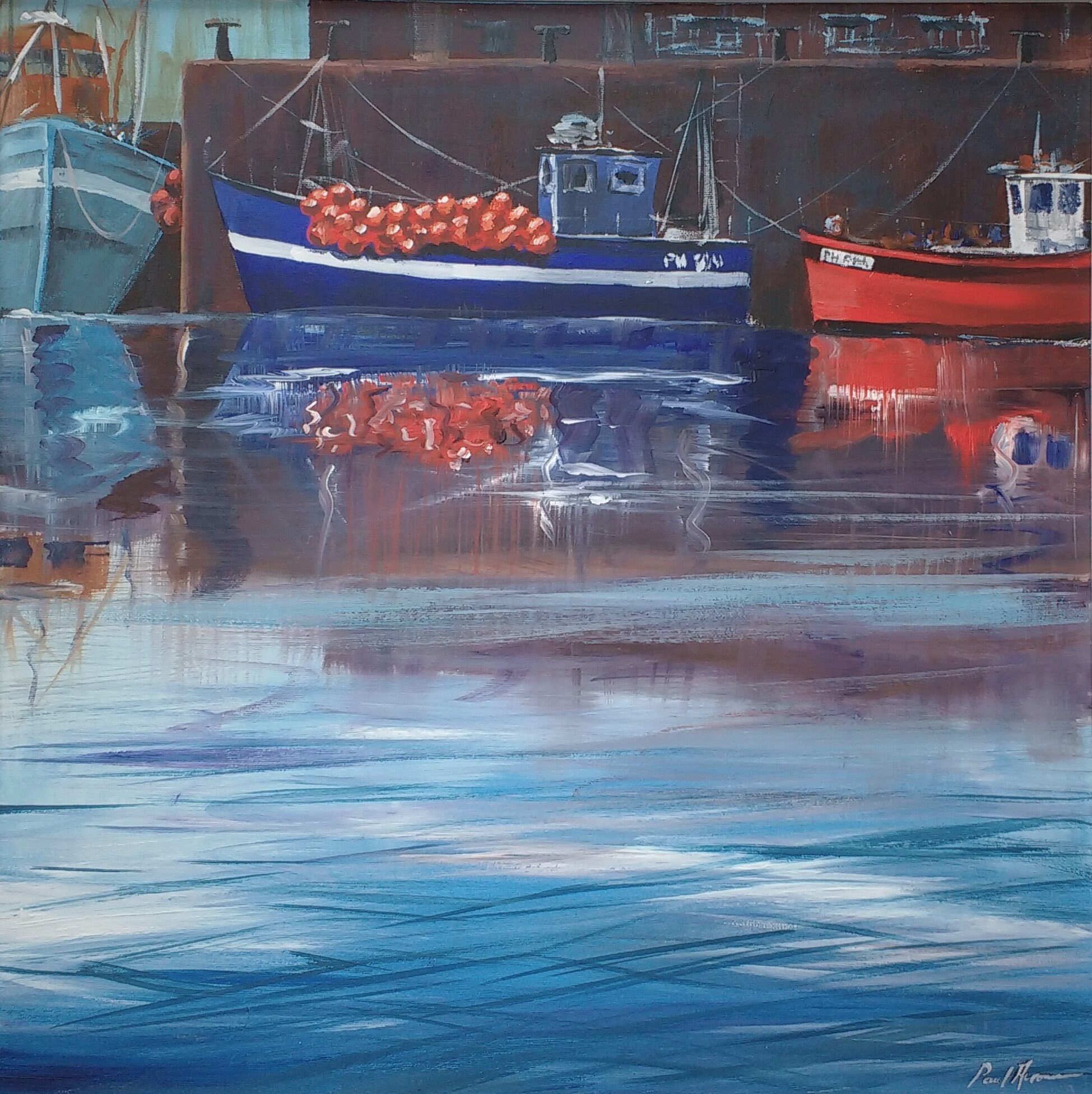 Blue Boat With Floats - Paul Acraman Acrylic Painting - Etsy