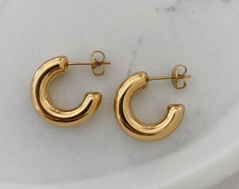 Chunky Thick Gold Hoop Earrings, Thick Hoop Earrings, Gold Plated Hoops, Half Open Hoops