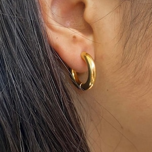 Gold Chunky Hoops, Gold Plated Hoop Earrings, Simple Gold Chunky Hoops, Gift For Her