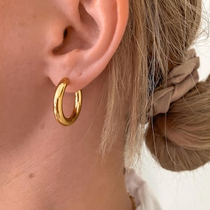 Gold Chunky Hoops, Gold Plated Hoop Earrings, Simple Gold Chunky Hoops, Gift For Her