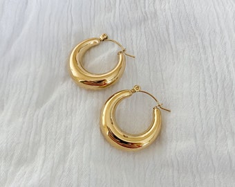 Gold Chunky Hoops, Gold Plated Hoop Earrings, Simple Gold Chunky Hoops, Gift For Her