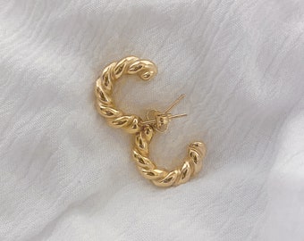 Dainty Thick Gold Hoops, Twisted Gold Hoops, Gold Plated Earrings, Small Gold Hoops, Gift For Her