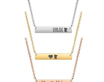 Minnesota Bar Pendant Necklace with Customization|Add Your Personalization and Name|Choose ANY State!