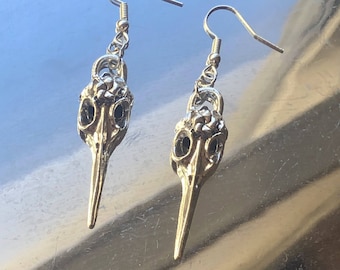 Bird Skull Silver Earrings