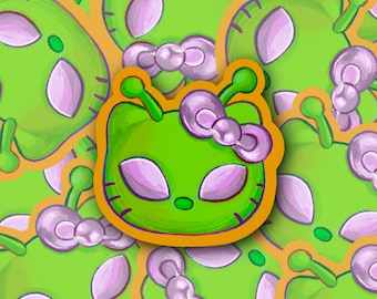 alien hello kitty vinyl sticker, cute sanrio y2k