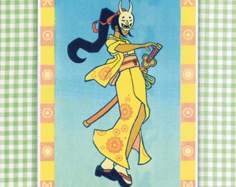 kikunojo samurai riso print, op