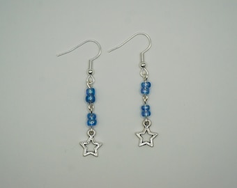 blue beaded star dangle earrings, y2k fairy grunge