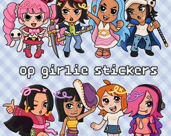 pirate anime girlie holo vinyl stickers, op