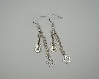 y2k rockstar dangle earrings, 2000s star guitar