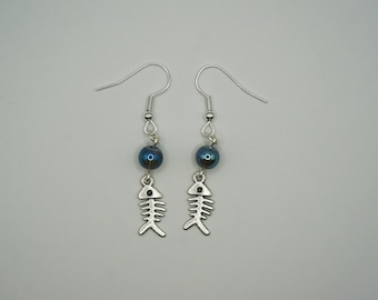 grunge fish bone dangle earrings, oceancore cute