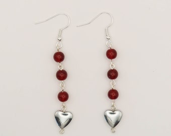 coquette red hearts dangle earrings, y2k grunge ballerina