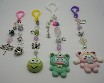 beaded sanrio keychains, cute kawaii accessory
