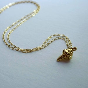 Gold ice cream charm necklace, gold plated paperclip chain, oval link chain, gold plated ice cream cone pendant, long layering necklace,