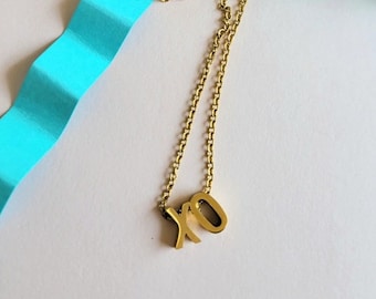 XO necklace, gold stainless steel "xo" hugs and kisses necklace, anti tarnish, gift, unique letter necklace, love and friendship symbol,