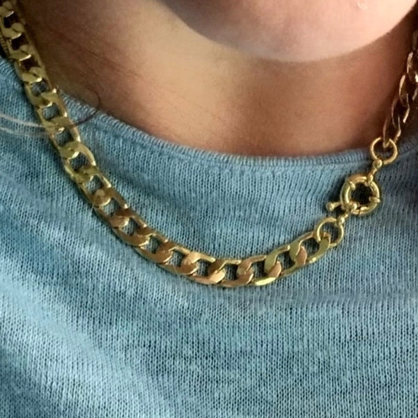 Gold chunky curb chain, 24k gold plated flat Miami curb chain, gold plated sailor clasp, chunky statment chain, layering chain, thick chain