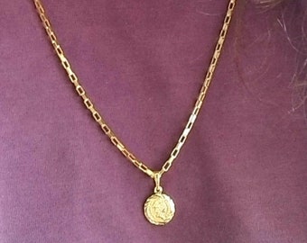 Long gold coin necklace, 18k gold filled dainty Queen Elizabeth coin, gold stainless steel box chain, long gold layering chain,non tarnish