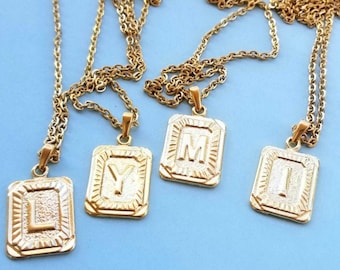 Gold initial pendant necklace, gold plated stainless steel cable chain, custom steel letter pendant, gold layering necklace, anti tarnish