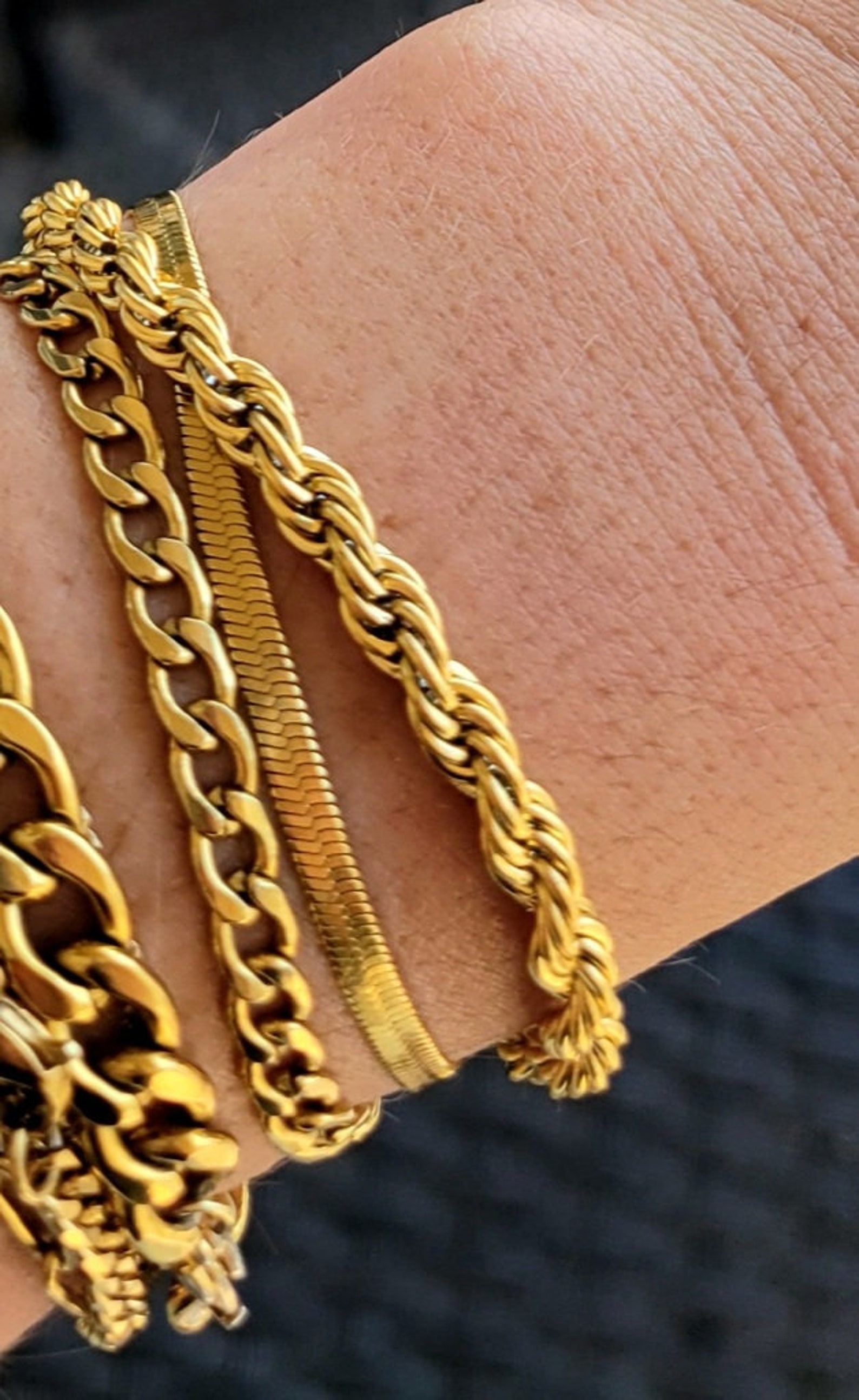 Gold Rope Bracelet, Thick Gold Stainless Steel Bracelet, Chunky 18k
