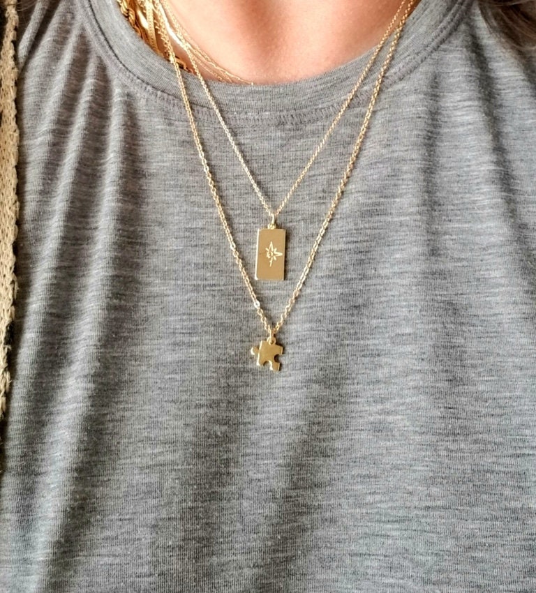 Dainty gold puzzle piece necklace 24k gold plated delicate Etsy