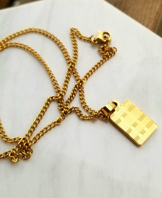Gold Rectangle Ray Pendant Necklace, 24k Gold Filled