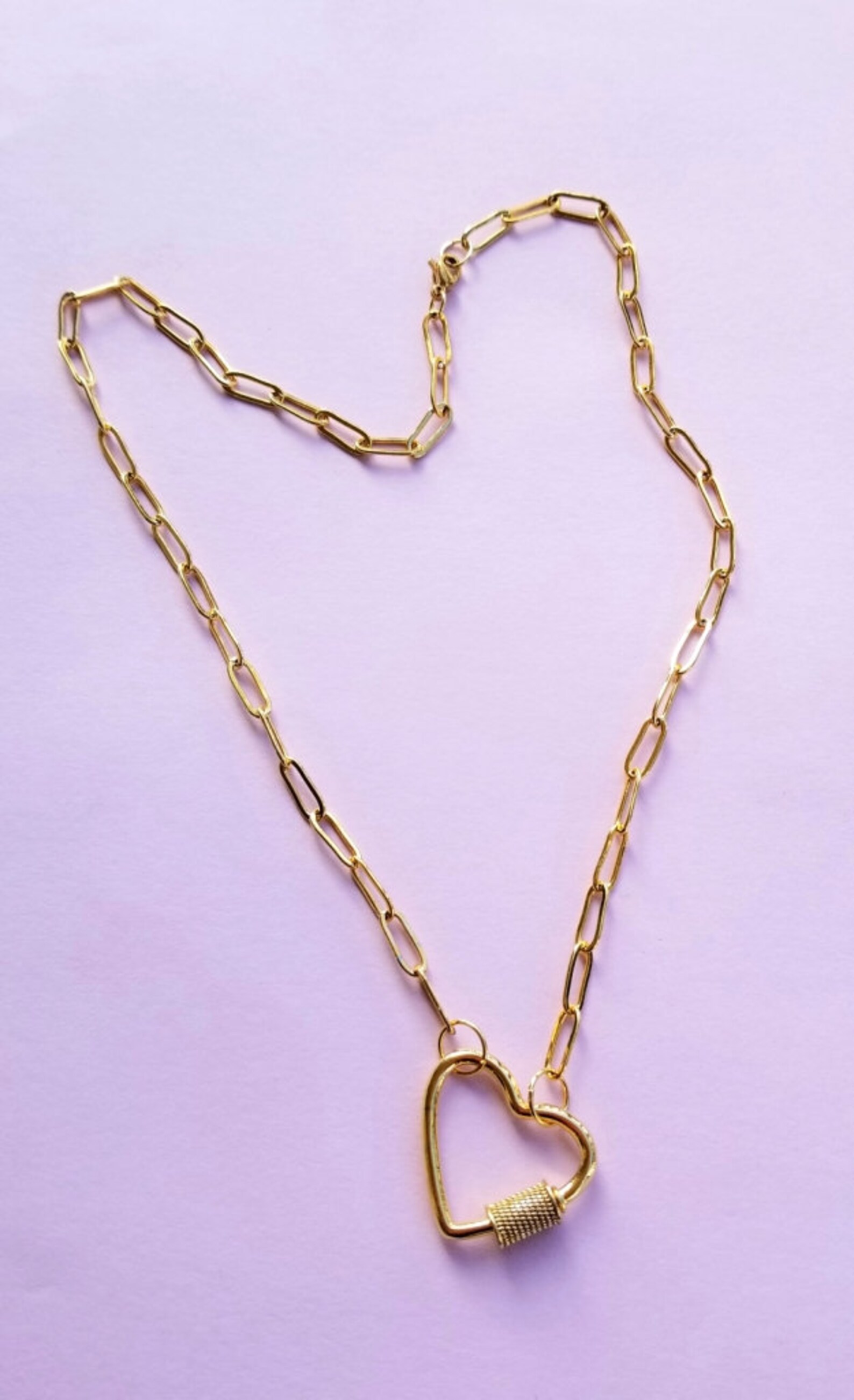 Gold heart paperclip necklace 24k gold plated large heart Etsy