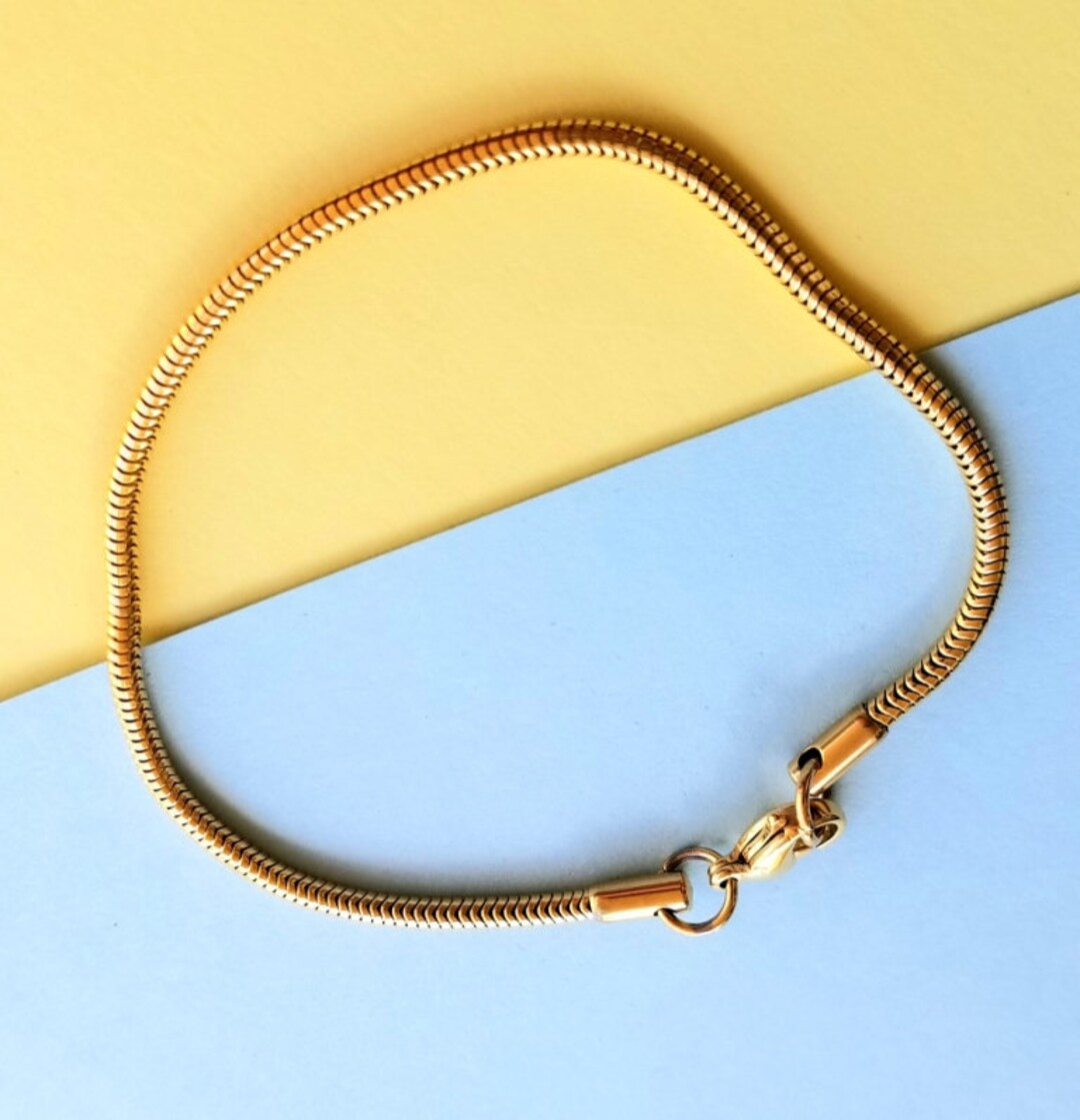 Gold Snake Chain Bracelet, Rounded Snake Chain, Gold Plated Stainless