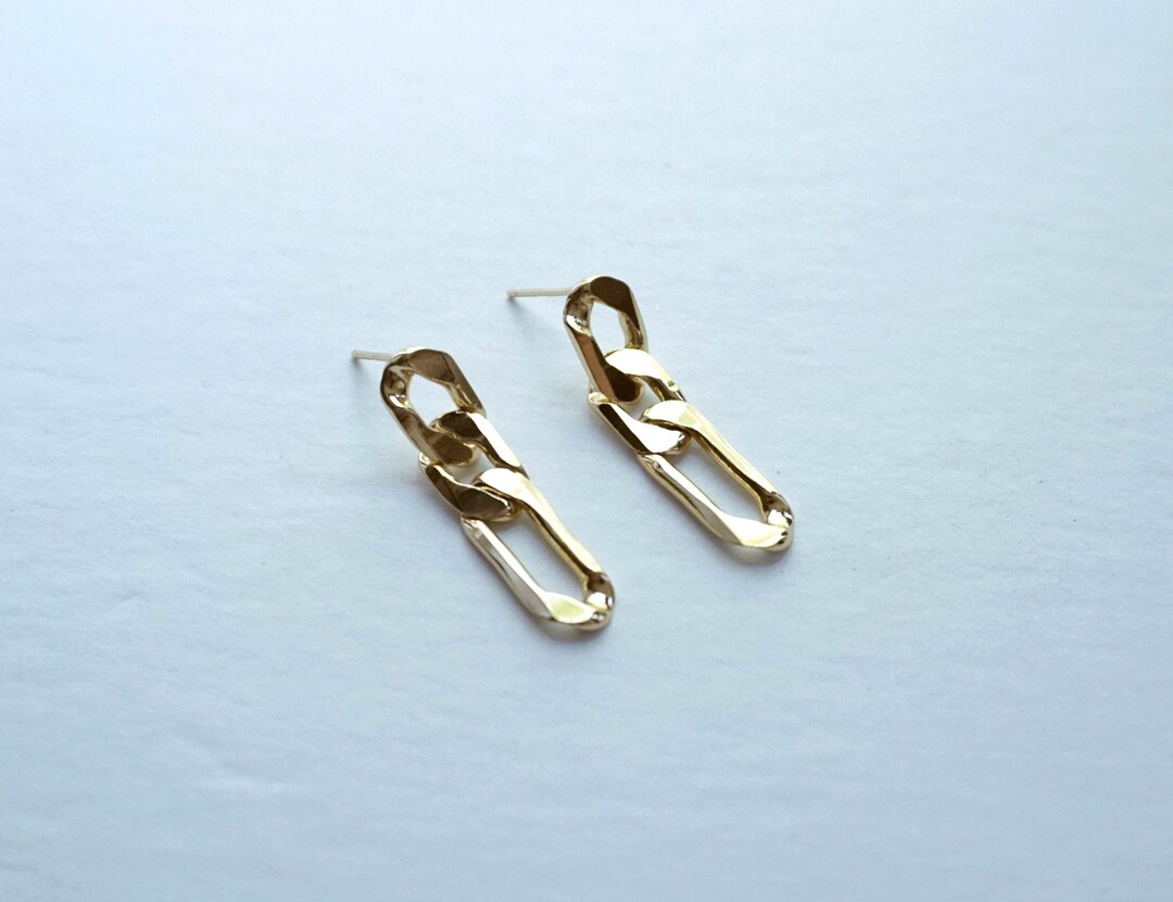 Chain Link Stud Earrings Gold Plated Chain Dangle Stud Post Etsy