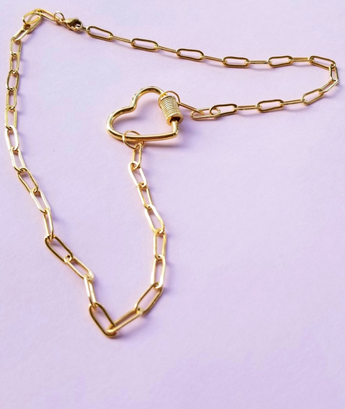 Gold heart paperclip necklace 24k gold plated large heart Etsy