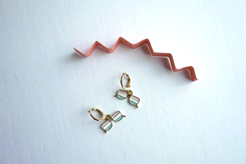 Sunglasses charm huggie hoops white pink blue enamel sunglass charm gold plated sunglass huggies beach sun fun hoops sunglass earrings