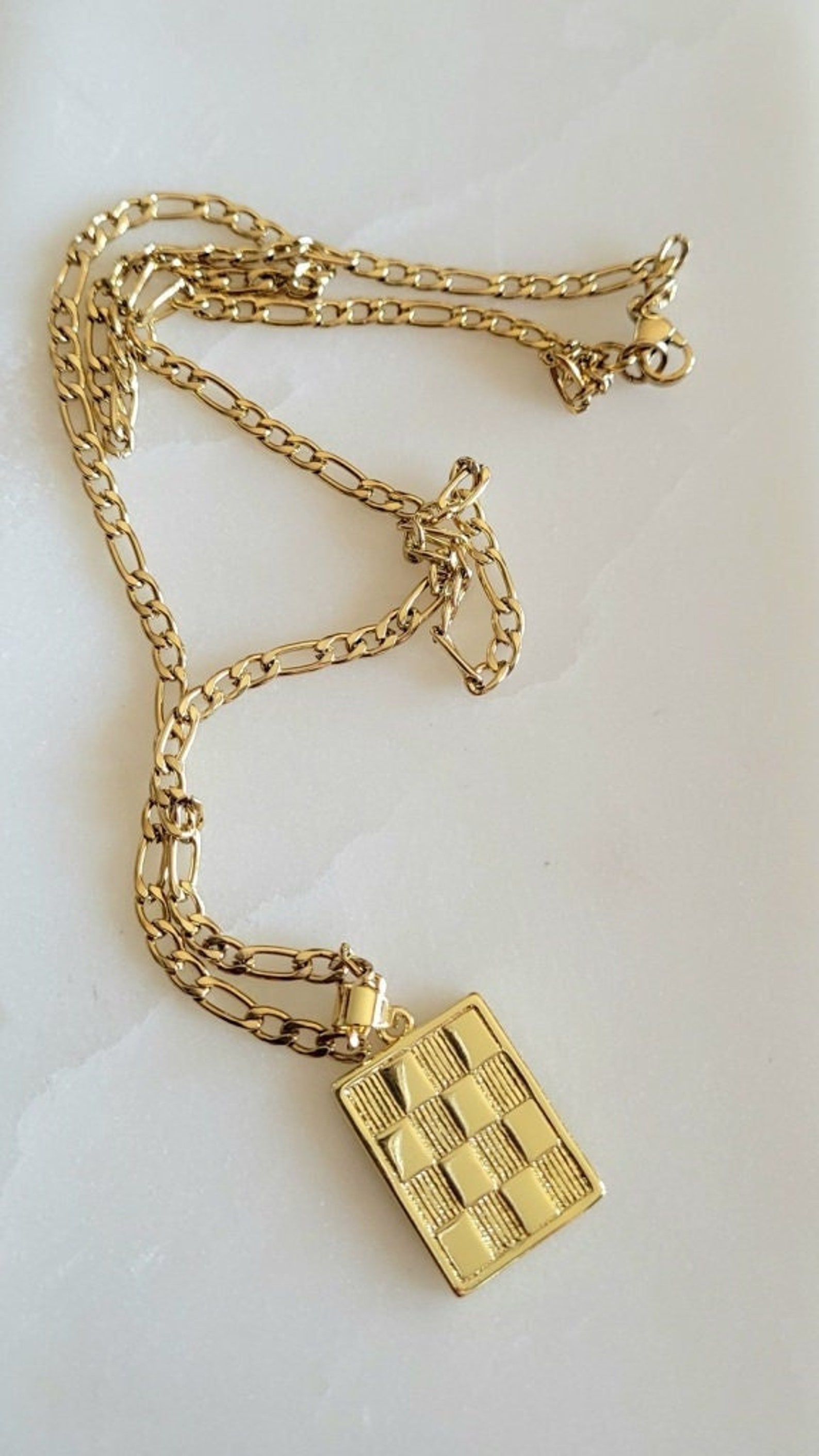 Gold Checkerboard Necklace, 24k Filled Checkered Pendant, Gold ...
