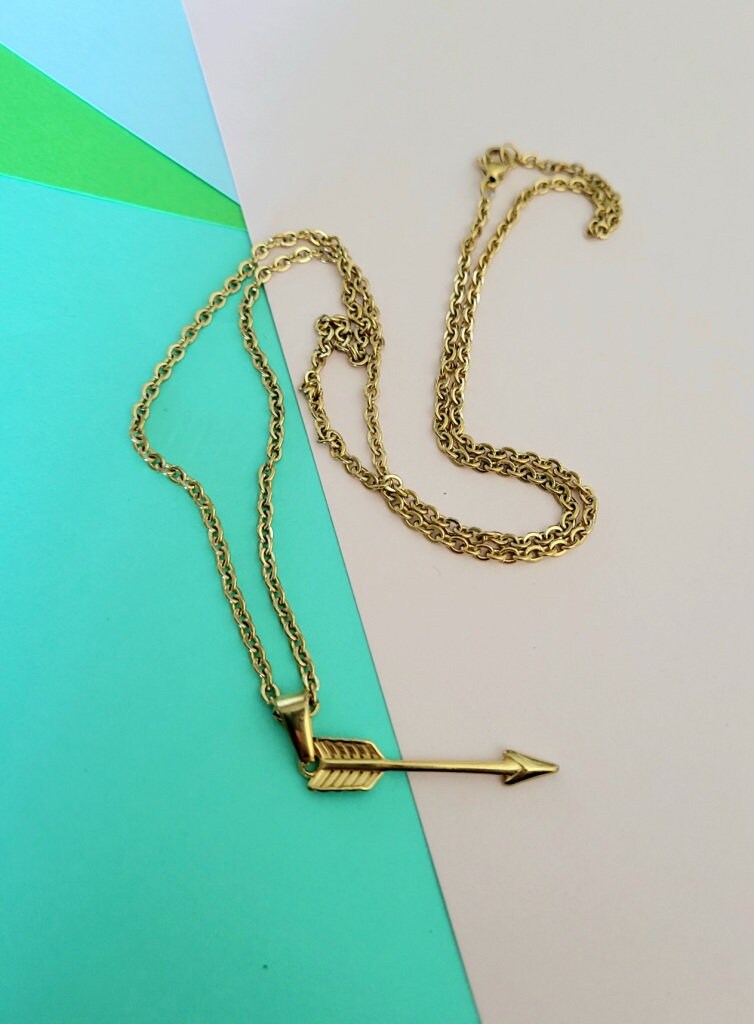 Gold Long Arrow Necklace, 18k Stainless Steel Long Skinny Arrow Charm ...