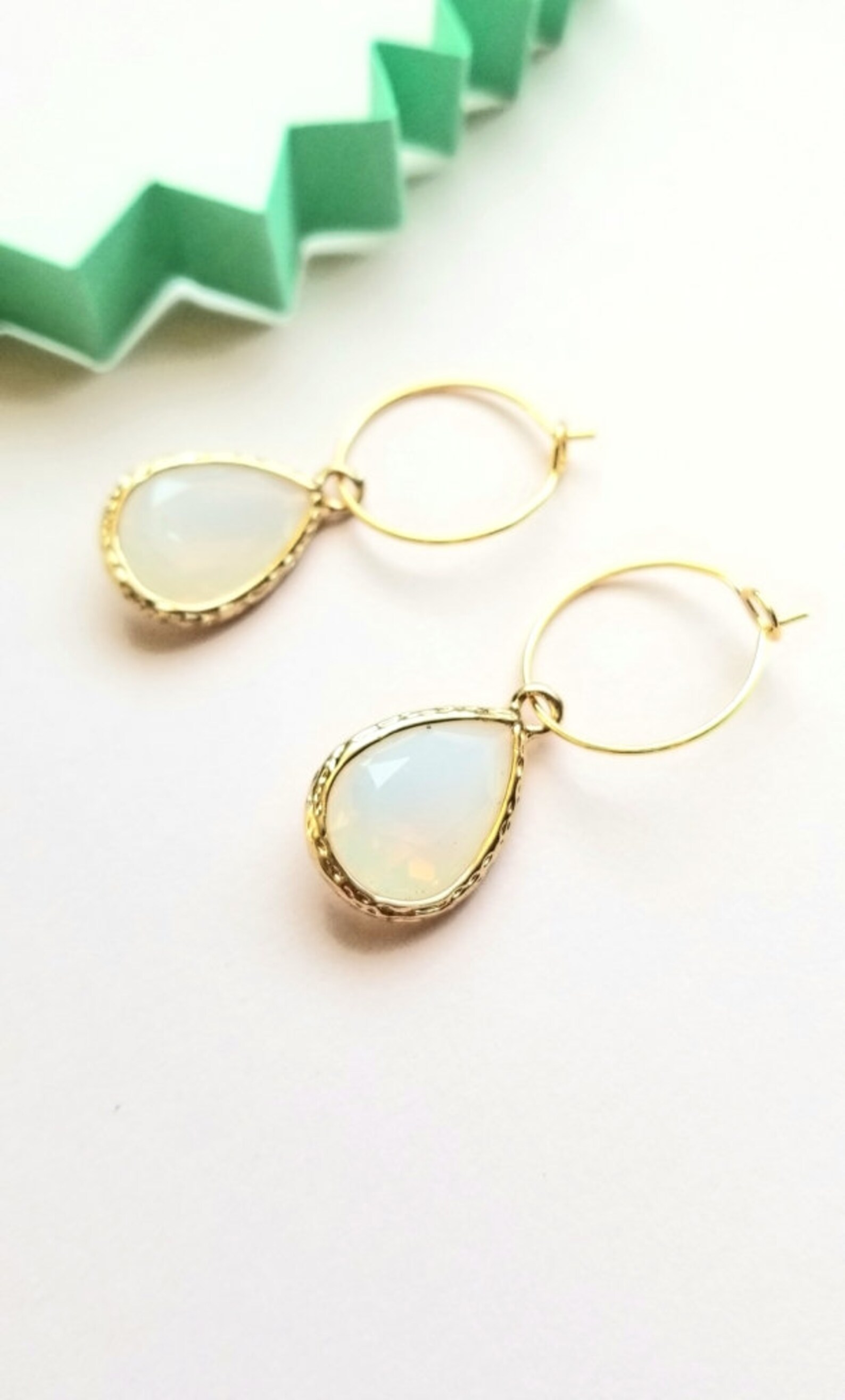 Gold Opal Hoop Earrings 24k Gold Dainty Wire Huggie Hoops Etsy UK