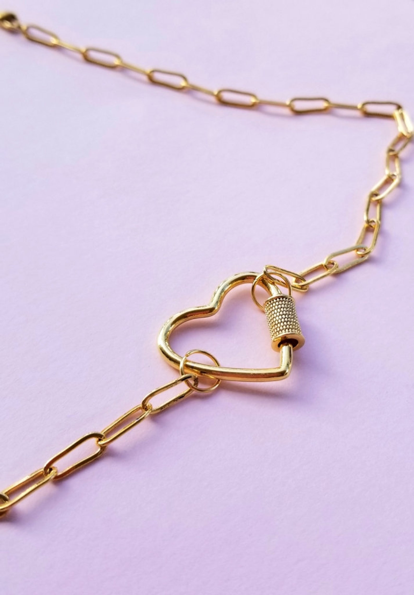 Gold Heart Paperclip Necklace 24k Gold Plated Large Heart Etsy