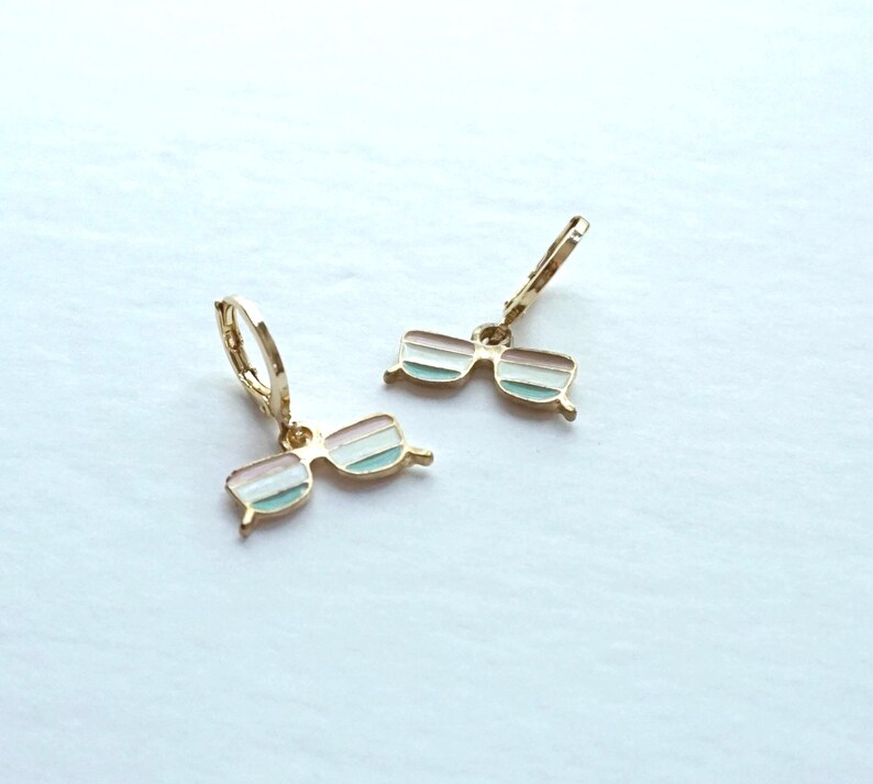 Sunglasses charm huggie hoops white pink blue enamel sunglass charm gold plated sunglass huggies beach sun fun hoops sunglass earrings