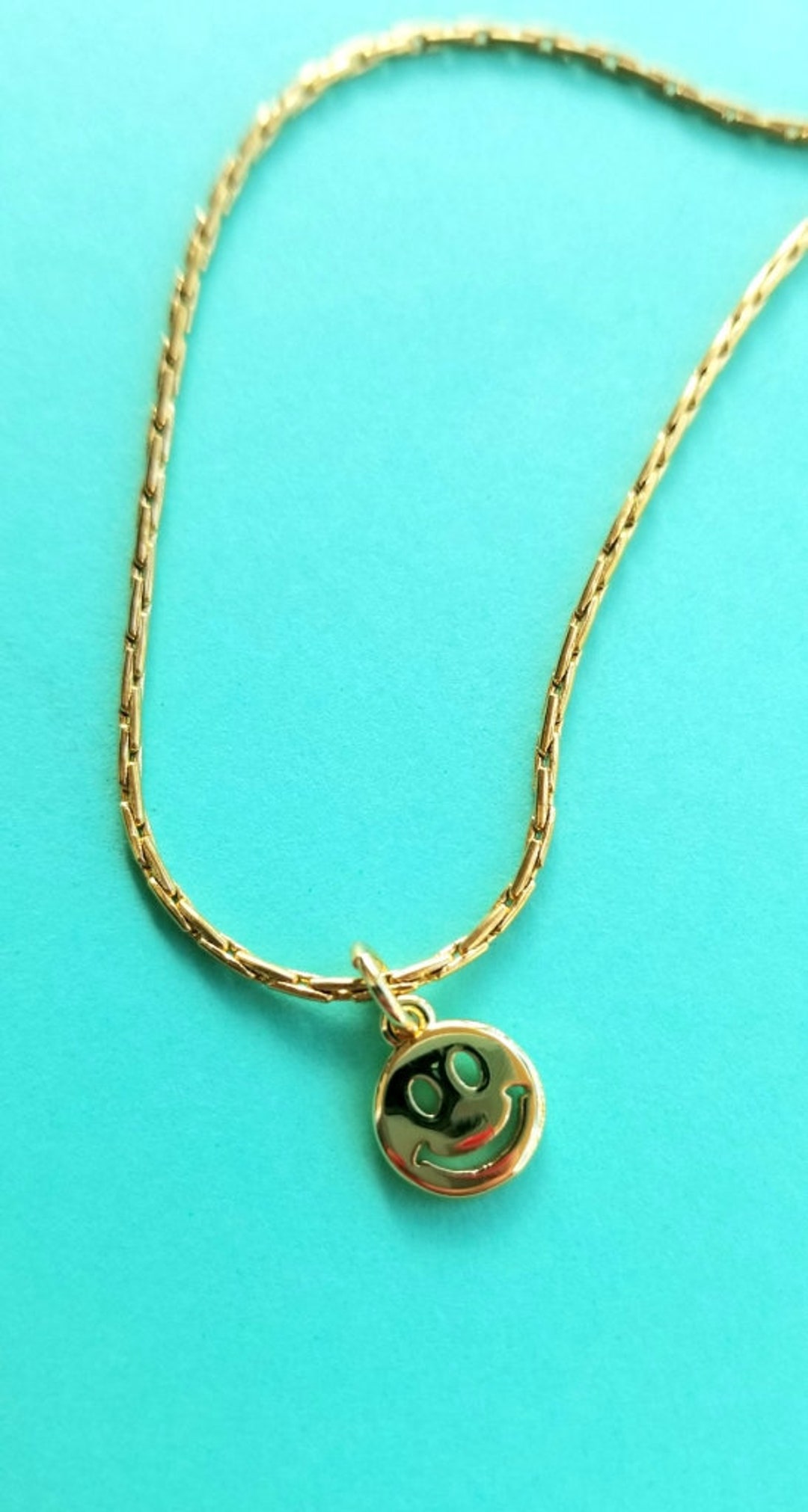 Jane Smiley Face Gold Ball Beaded Children's Necklace Yellow